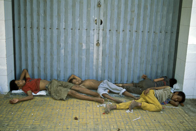 Boys Sleeping on Street in Phnom Penh, Cambodia