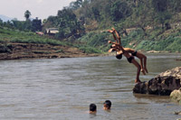 Boys Playing in River in Luang Prabang, Laos